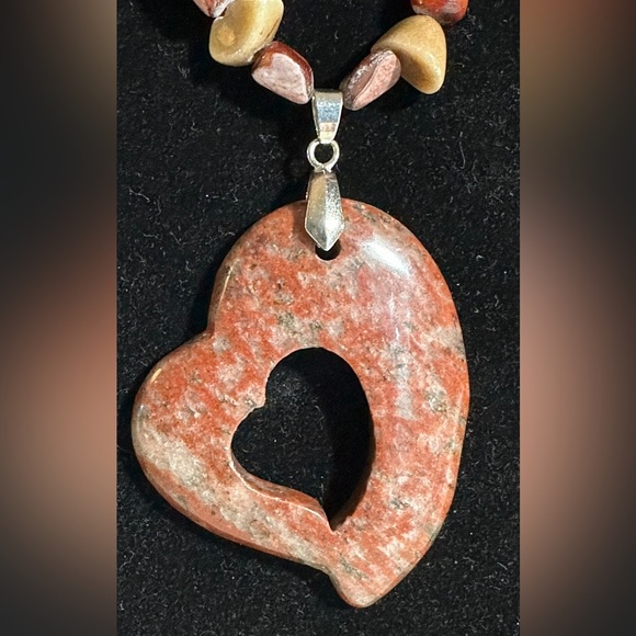 Red Sesame Jasper Gemstone Goldstone Large Heart Pendant Necklace Boho Chunky - Picture 7 of 11